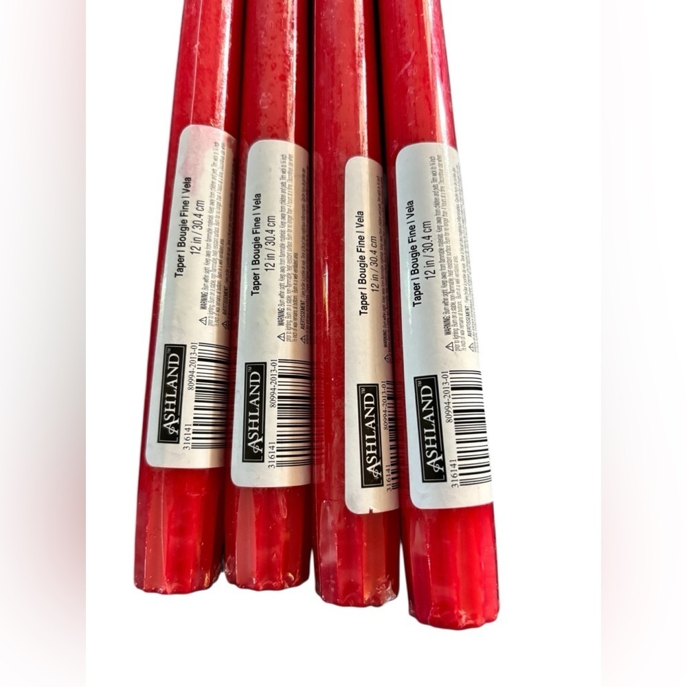 Ashland Set 4 Red Taper 12” Candles Bougie Fine  Dinner Romance Holiday Decor
